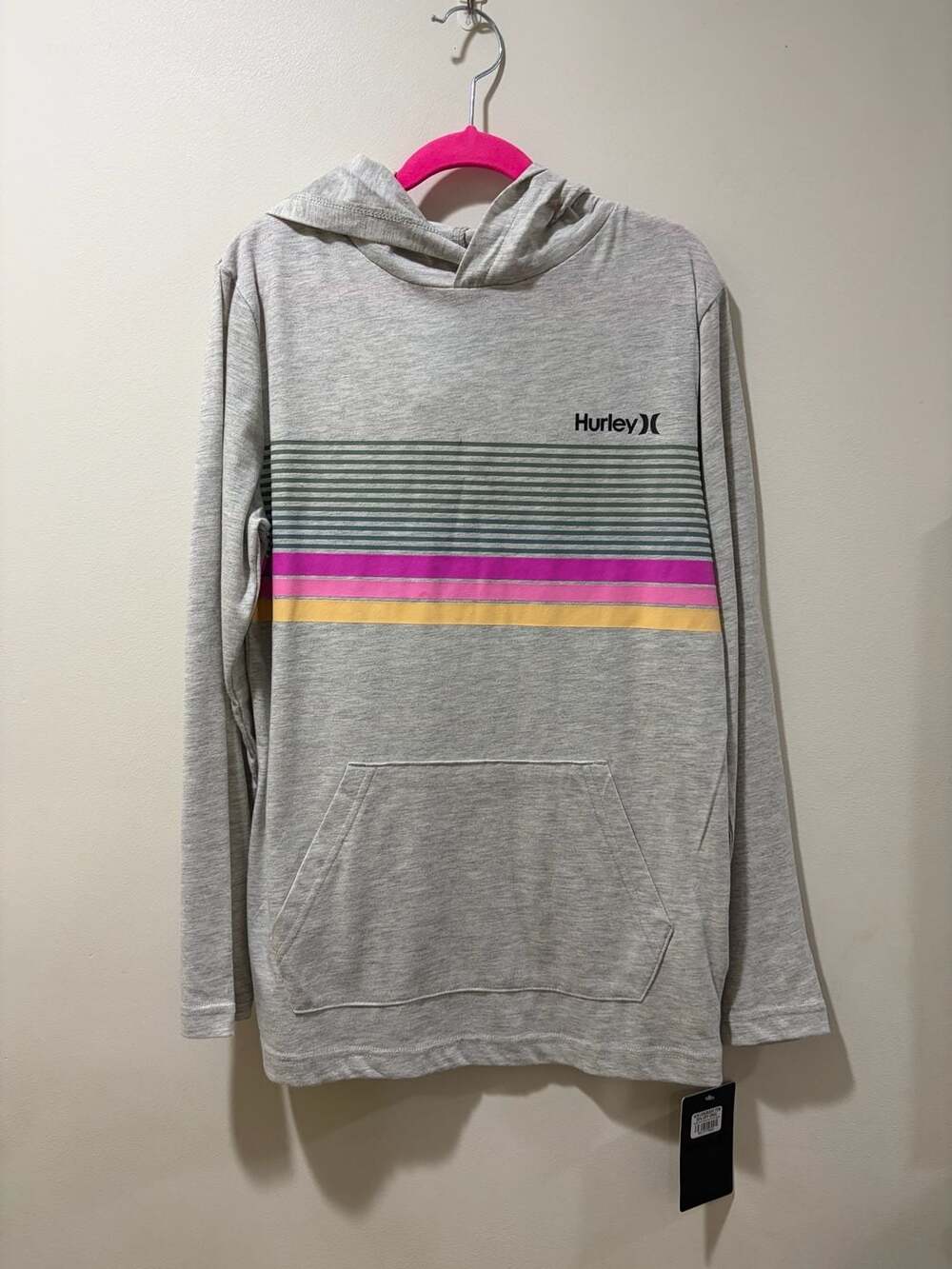Hurley Striped Long Sleeve Hoodie Heather Gray Size M NWT